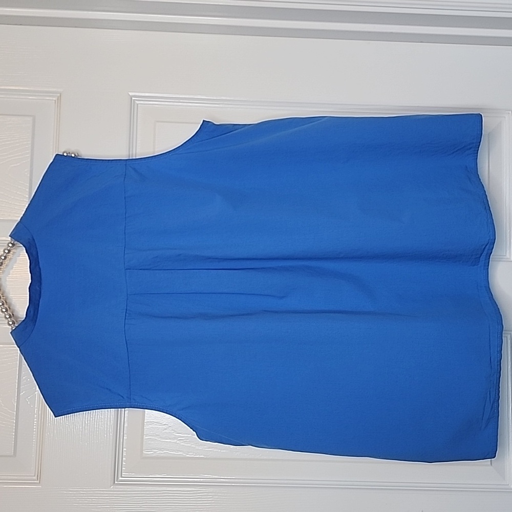 Eileen Fisher Washed Organic Calypso Cotton Poplin Blue Mandarin Collar Shirt - Picture 7 of 11